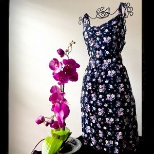 Summer Floral (pink & white flowers) Black Dress